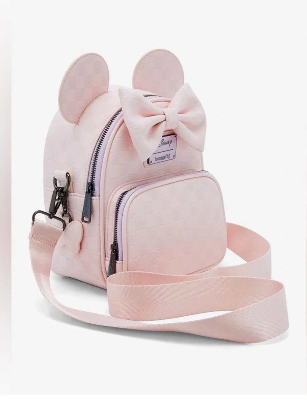 Loungefly Pink Minnie Mouse Mini Checkered Texture Backpack Crossbody Purse